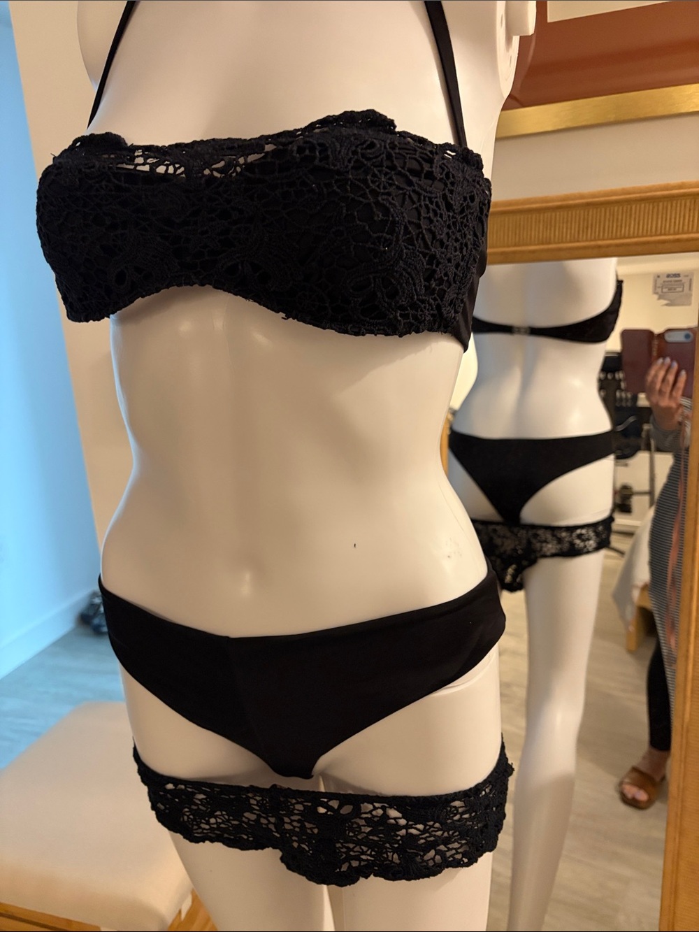 Ermanno Scervino Black Lace 3 piece Bandeau & 2 Bikini versatile Set,